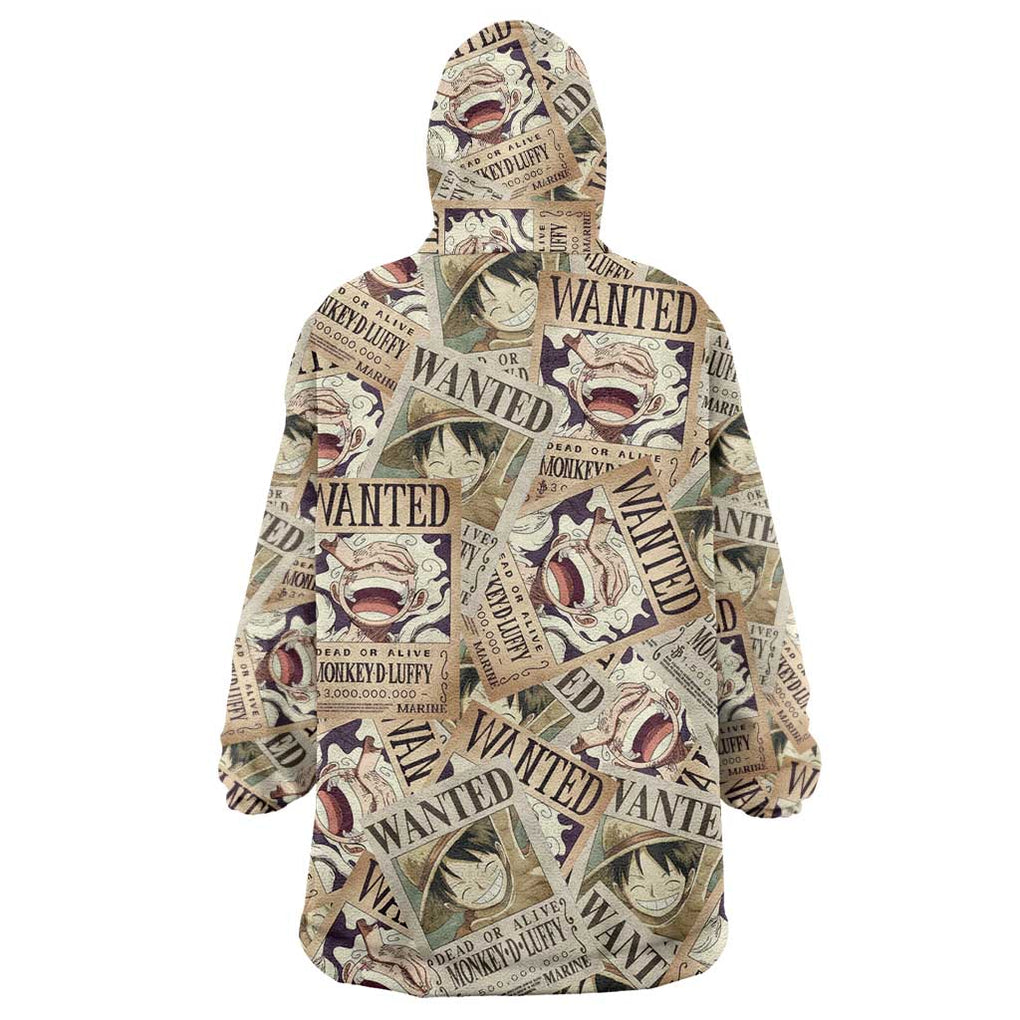 Luffy Wanted - One Piece Wearable Blanket Hoodie Anime Style