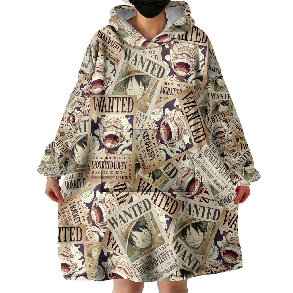 Luffy Wanted - One Piece Wearable Blanket Hoodie Anime Style