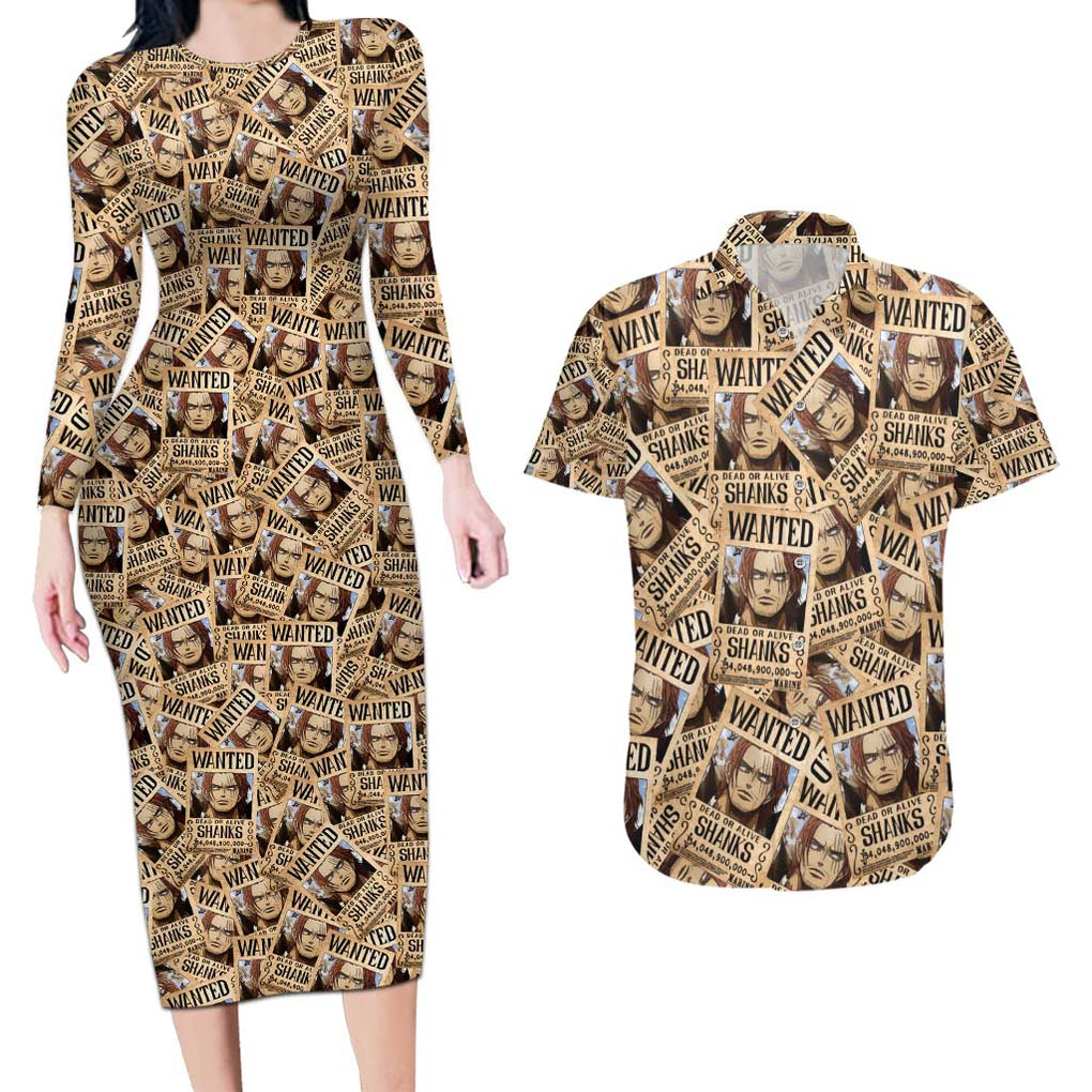 Shank Wanted - One Piece Couples Matching Long Sleeve Bodycon Dress and Hawaiian Shirt Anime Style