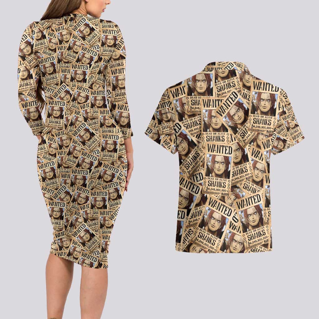 Shank Wanted - One Piece Couples Matching Long Sleeve Bodycon Dress and Hawaiian Shirt Anime Style