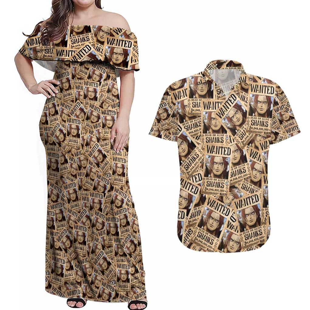 Shank Wanted - One Piece Couples Matching Off Shoulder Maxi Dress and Hawaiian Shirt Anime Style