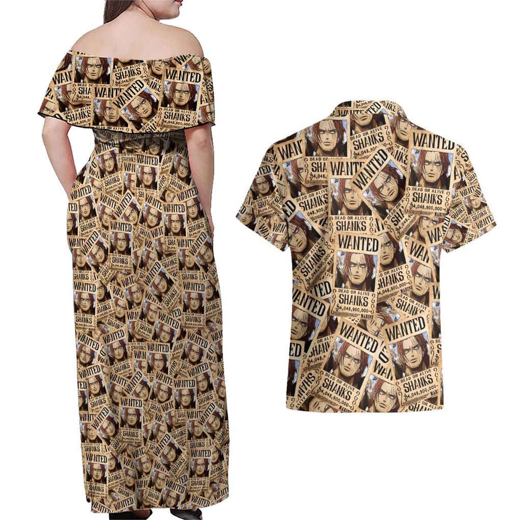 Shank Wanted - One Piece Couples Matching Off Shoulder Maxi Dress and Hawaiian Shirt Anime Style