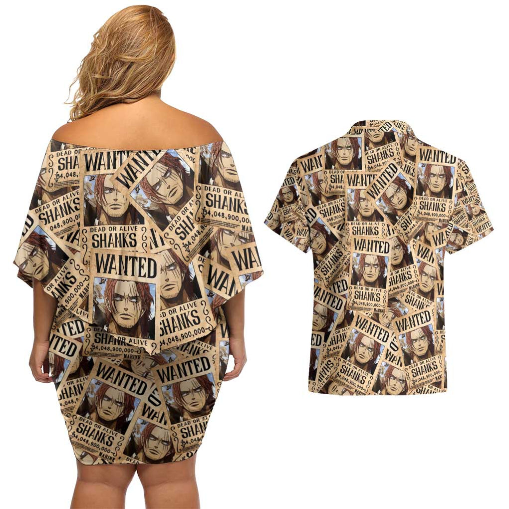 Shank Wanted - One Piece Couples Matching Off Shoulder Short Dress and Hawaiian Shirt Anime Style