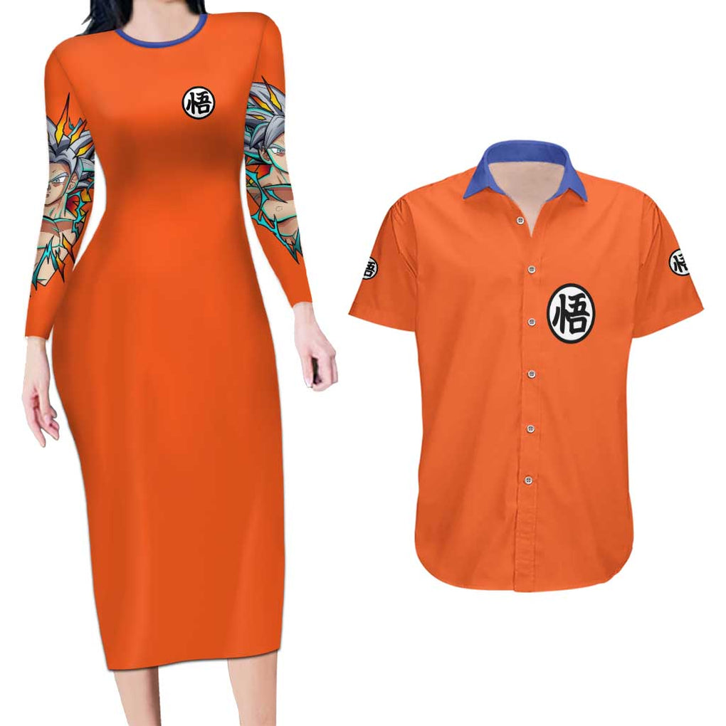 Son Goku V2 Dragon Ball Z Couples Matching Long Sleeve Bodycon Dress and Hawaiian Shirt Anime Style