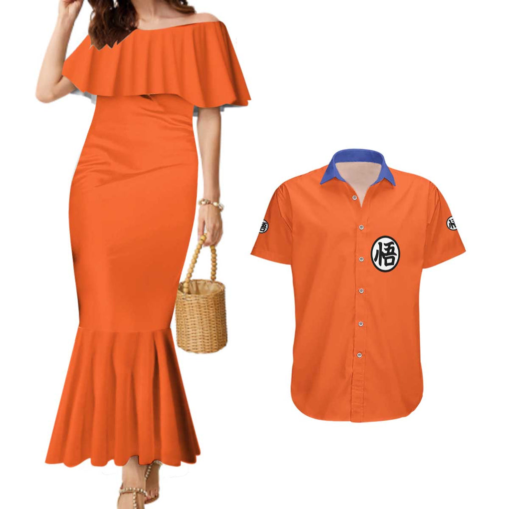 Son Goku V2 Dragon Ball Z Couples Matching Mermaid Dress and Hawaiian Shirt Anime Style