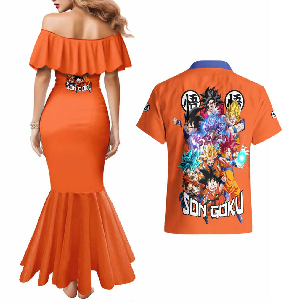Son Goku V2 Dragon Ball Z Couples Matching Mermaid Dress and Hawaiian Shirt Anime Style