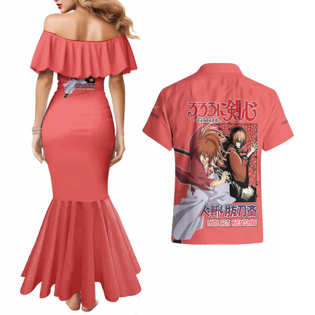 Himura Rurouni Kenshin S Couples Matching Mermaid Dress and Hawaiian Shirt Anime Style