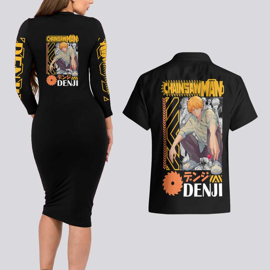 Denji V2 Chainsaw Man Couples Matching Long Sleeve Bodycon Dress and Hawaiian Shirt Anime Style