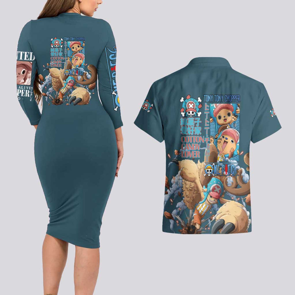 Tony Tony Chopper V3 One Piece Couples Matching Long Sleeve Bodycon Dress and Hawaiian Shirt Anime Style