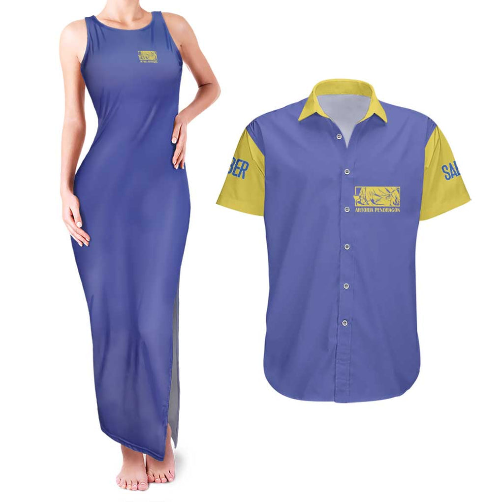 Saber Fate Stay Night Unlimited Blade Works Couples Matching Tank Maxi Dress and Hawaiian Shirt Anime Style