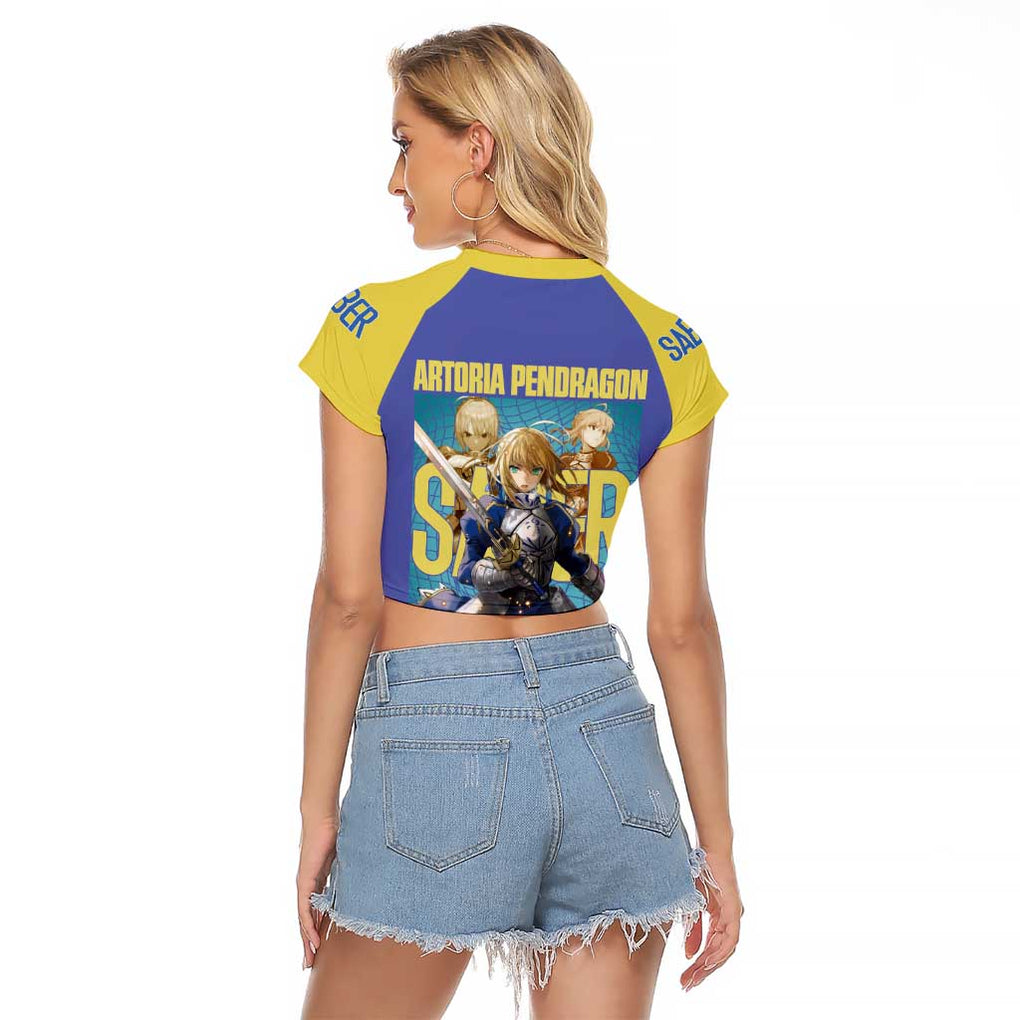 Saber Fate Stay Night Unlimited Blade Works Raglan Cropped T Shirt Anime Style
