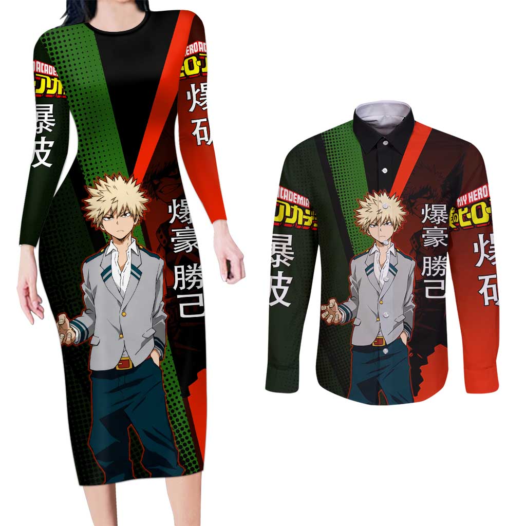 Katsuki Bakugo Dynamight Couples Matching Long Sleeve Bodycon Dress and Long Sleeve Button Shirt Japanese Comic Book Style