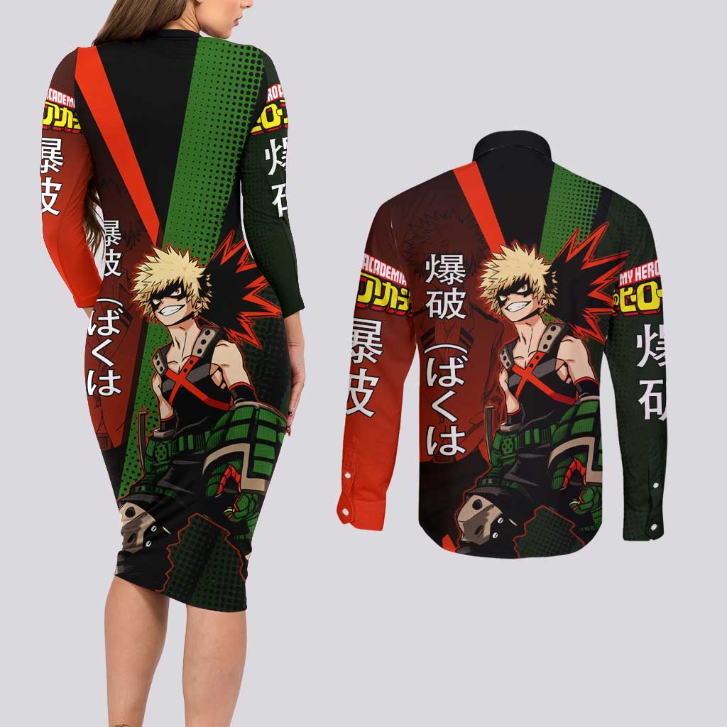 Katsuki Bakugo Dynamight Couples Matching Long Sleeve Bodycon Dress and Long Sleeve Button Shirt Japanese Comic Book Style