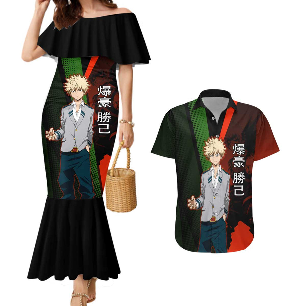 Katsuki Bakugo Dynamight Couples Matching Mermaid Dress and Hawaiian Shirt Japanese Comic Book Style