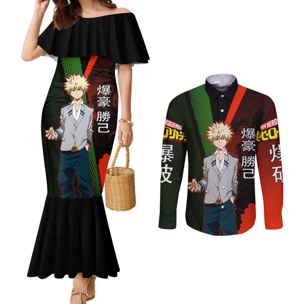 Katsuki Bakugo Dynamight Couples Matching Mermaid Dress and Long Sleeve Button Shirt Japanese Comic Book Style