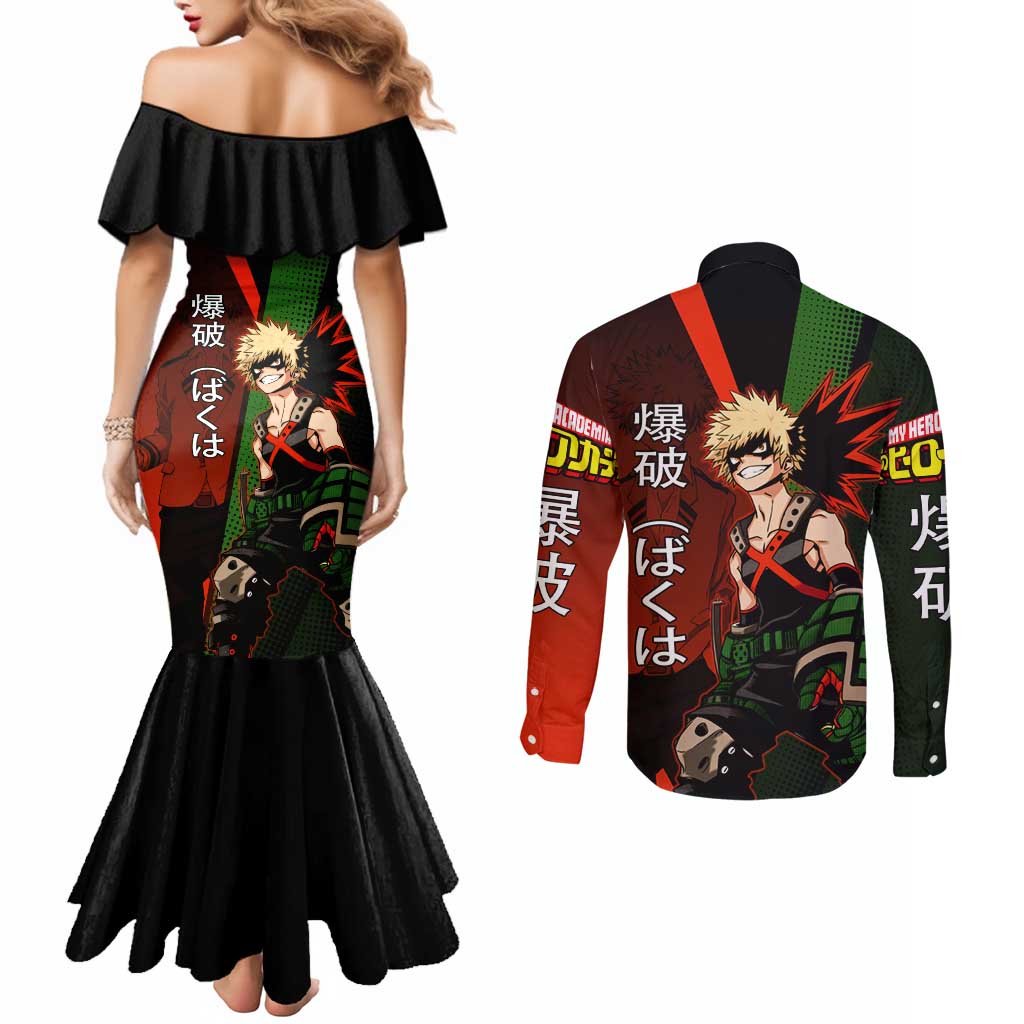 Katsuki Bakugo Dynamight Couples Matching Mermaid Dress and Long Sleeve Button Shirt Japanese Comic Book Style