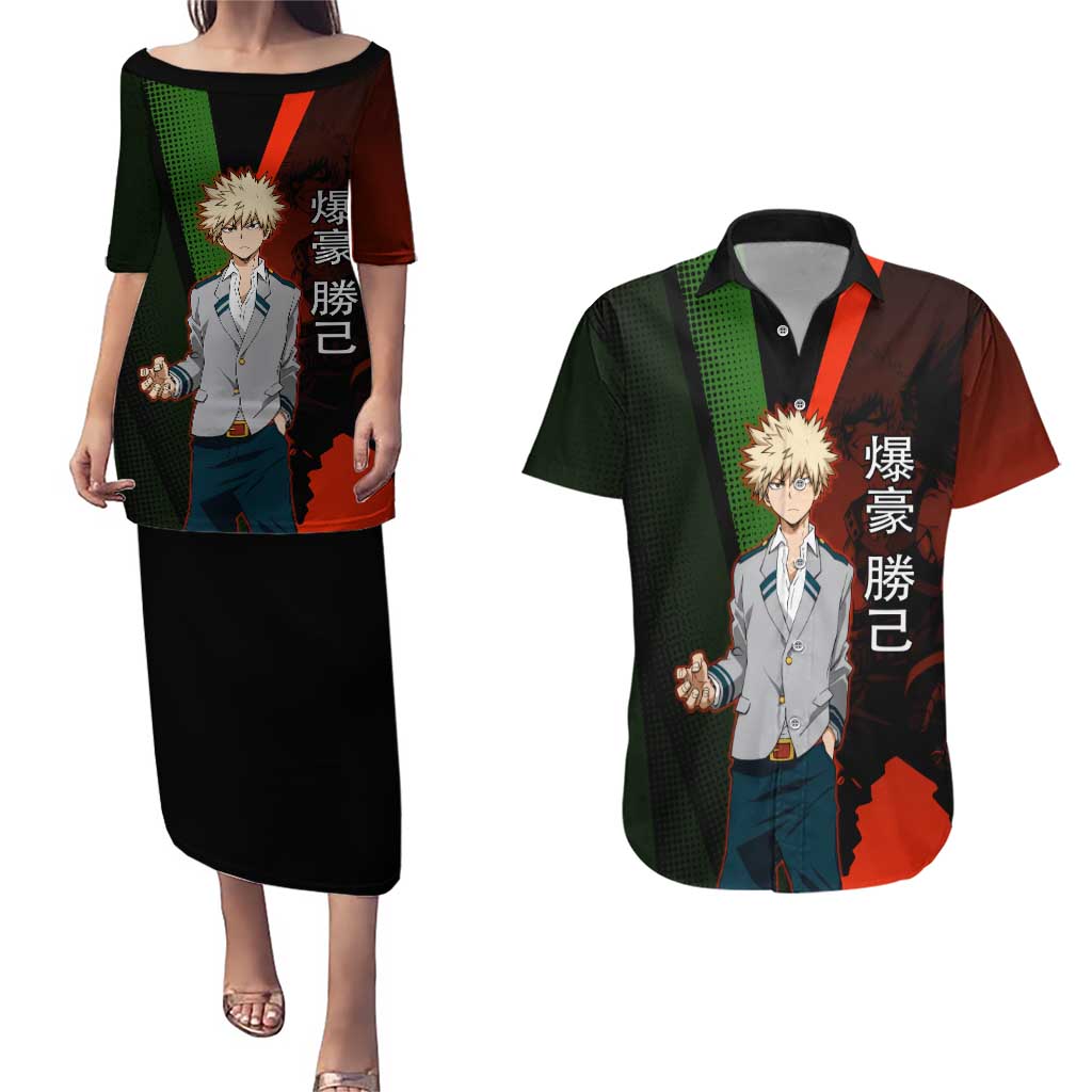 Katsuki Bakugo Dynamight Couples Matching Puletasi and Hawaiian Shirt Japanese Comic Book Style