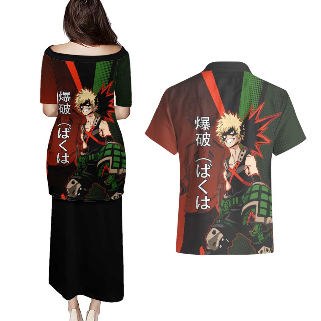 Katsuki Bakugo Dynamight Couples Matching Puletasi and Hawaiian Shirt Japanese Comic Book Style
