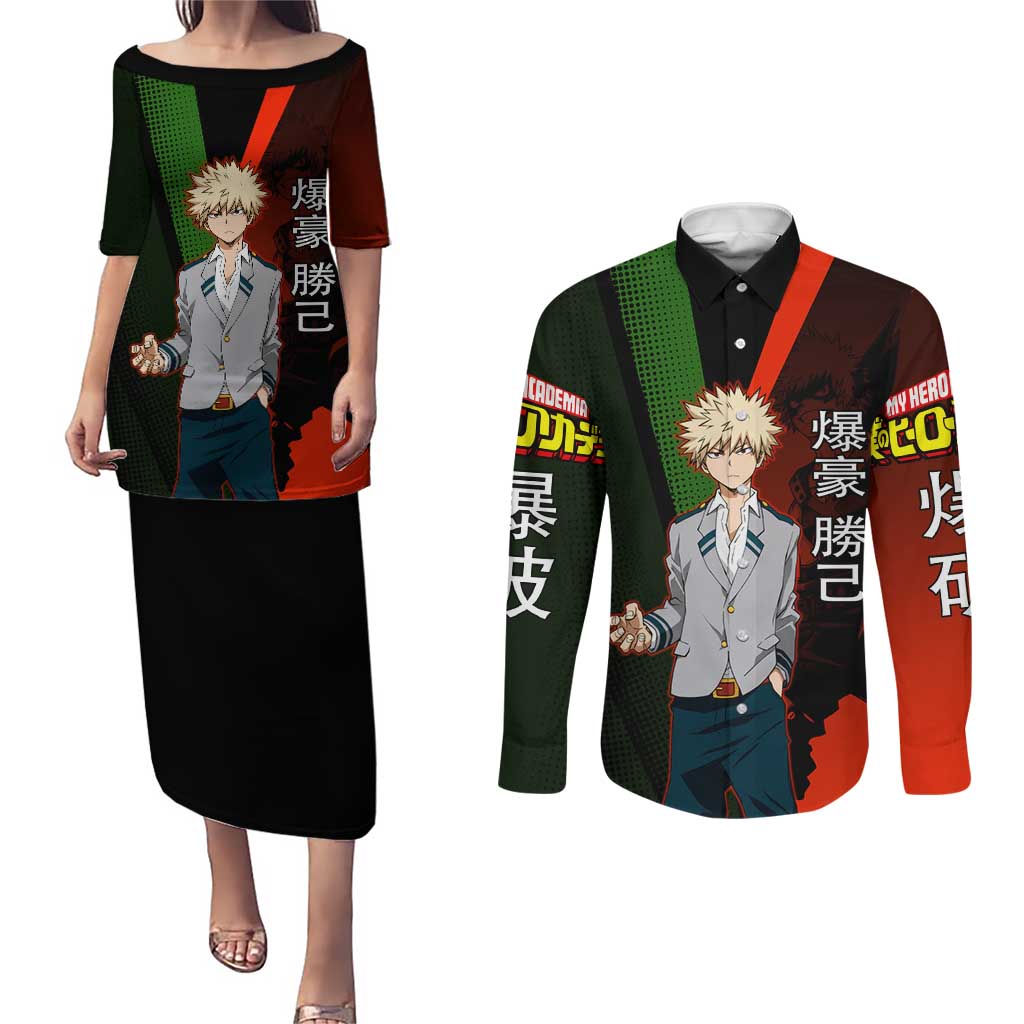 Katsuki Bakugo Dynamight Couples Matching Puletasi and Long Sleeve Button Shirt Japanese Comic Book Style