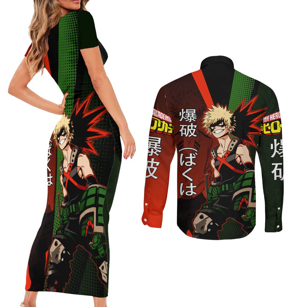 Katsuki Bakugo Dynamight Couples Matching Short Sleeve Bodycon Dress and Long Sleeve Button Shirt Japanese Comic Book Style