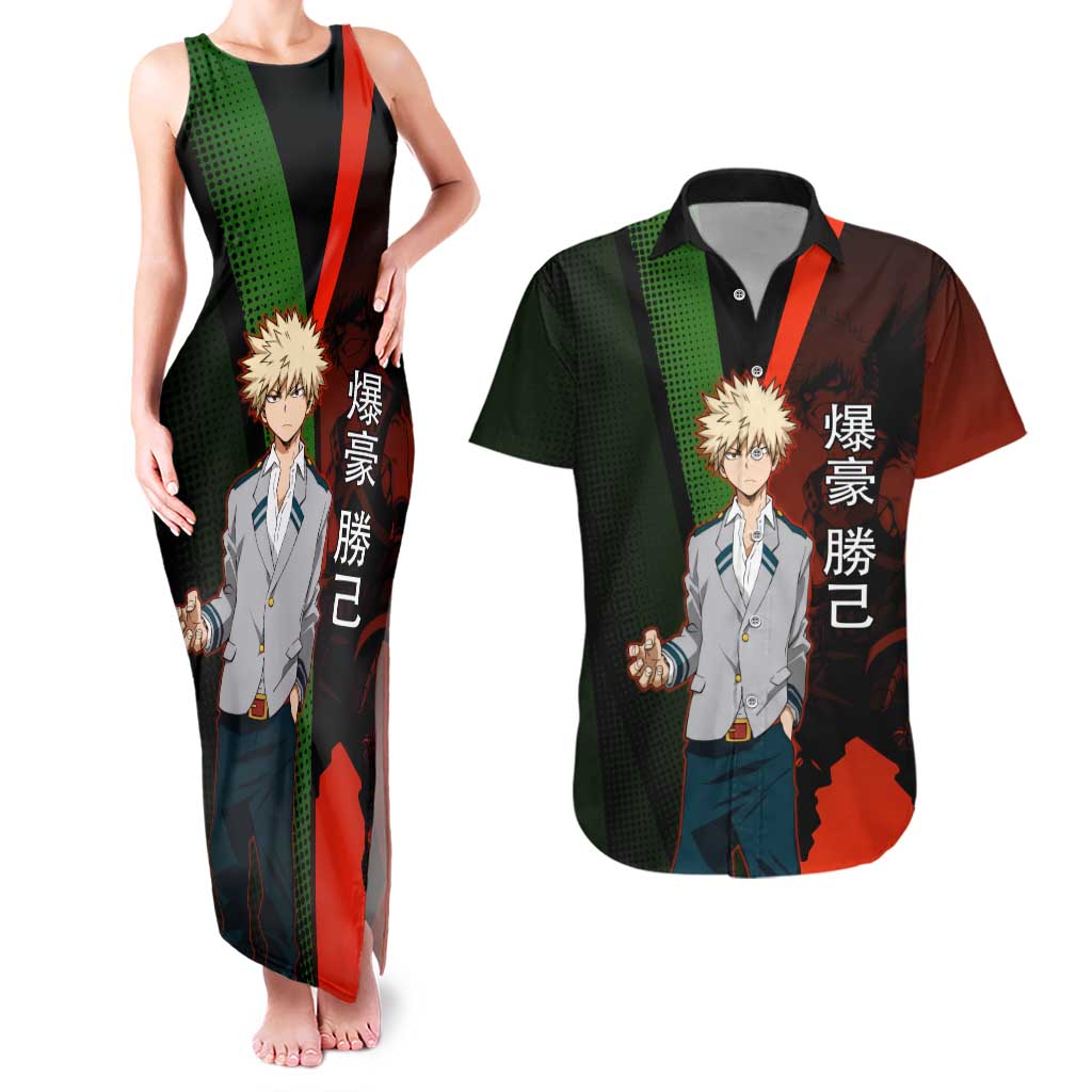 Katsuki Bakugo Dynamight Couples Matching Tank Maxi Dress and Hawaiian Shirt Japanese Comic Book Style