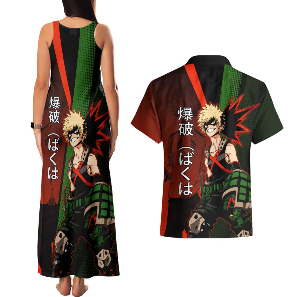 Katsuki Bakugo Dynamight Couples Matching Tank Maxi Dress and Hawaiian Shirt Japanese Comic Book Style