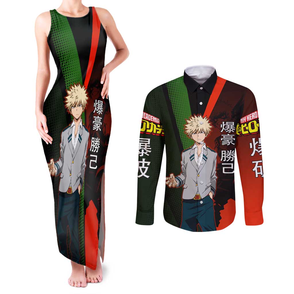Katsuki Bakugo Dynamight Couples Matching Tank Maxi Dress and Long Sleeve Button Shirt Japanese Comic Book Style