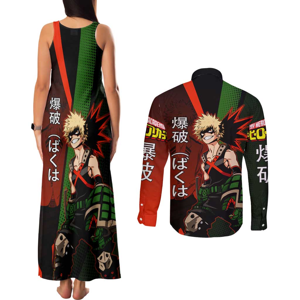 Katsuki Bakugo Dynamight Couples Matching Tank Maxi Dress and Long Sleeve Button Shirt Japanese Comic Book Style