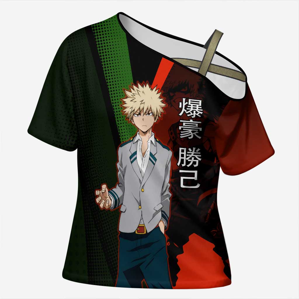 Katsuki Bakugo Dynamight Cross Shoulder Shirt Japanese Comic Book Style