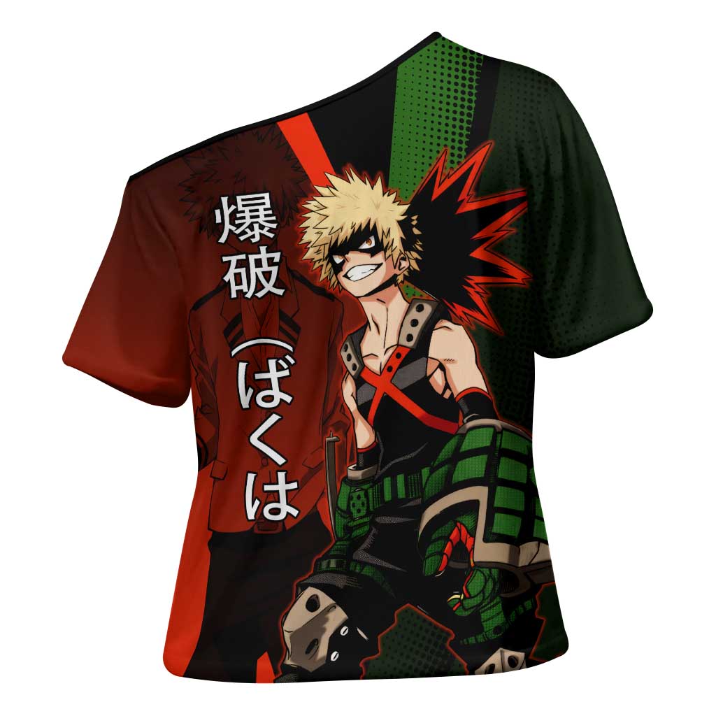 Katsuki Bakugo Dynamight Cross Shoulder Shirt Japanese Comic Book Style