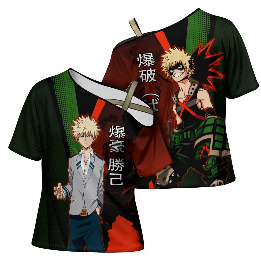 Katsuki Bakugo Dynamight Cross Shoulder Shirt Japanese Comic Book Style
