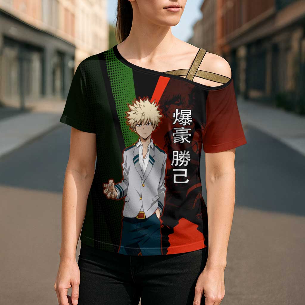 Katsuki Bakugo Dynamight Cross Shoulder Shirt Japanese Comic Book Style