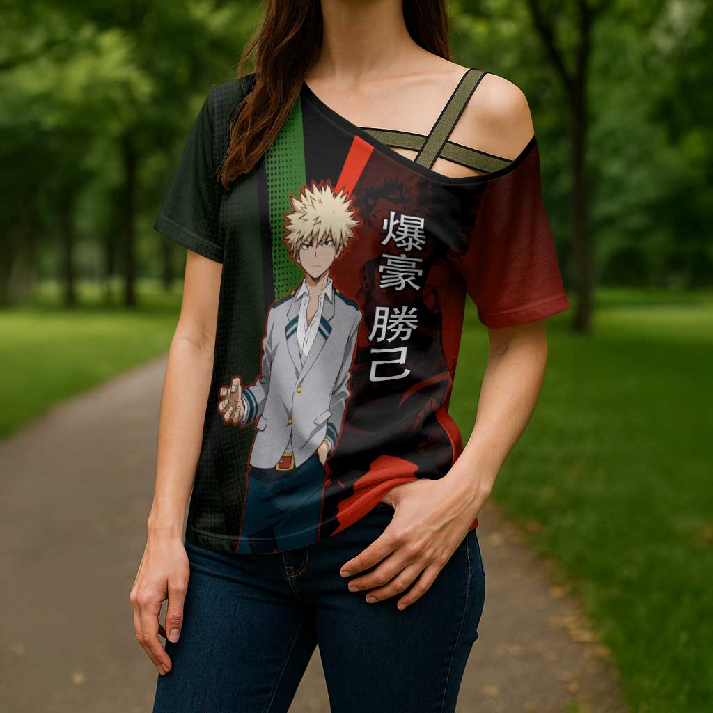 Katsuki Bakugo Dynamight Cross Shoulder Shirt Japanese Comic Book Style