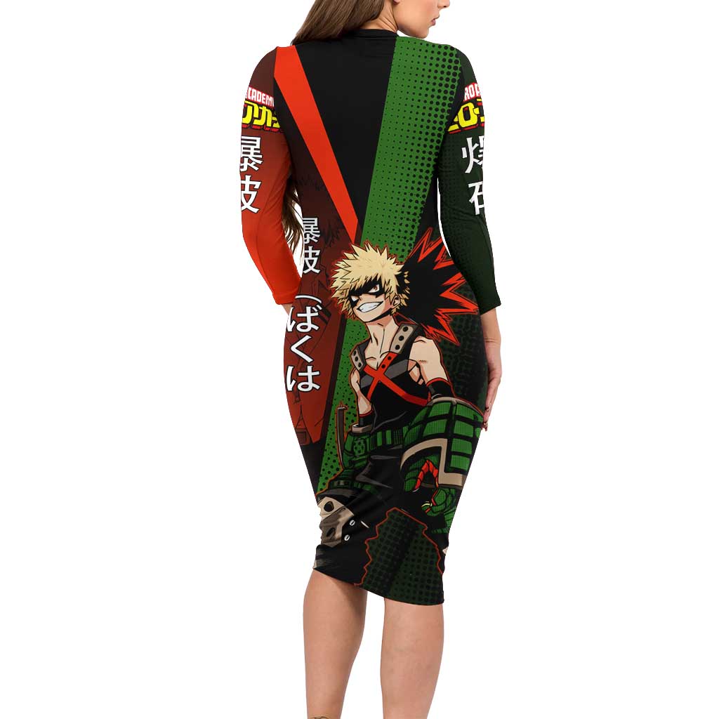 Katsuki Bakugo Dynamight Family Matching Long Sleeve Bodycon Dress and Hawaiian Shirt Japanese Comic Book Style