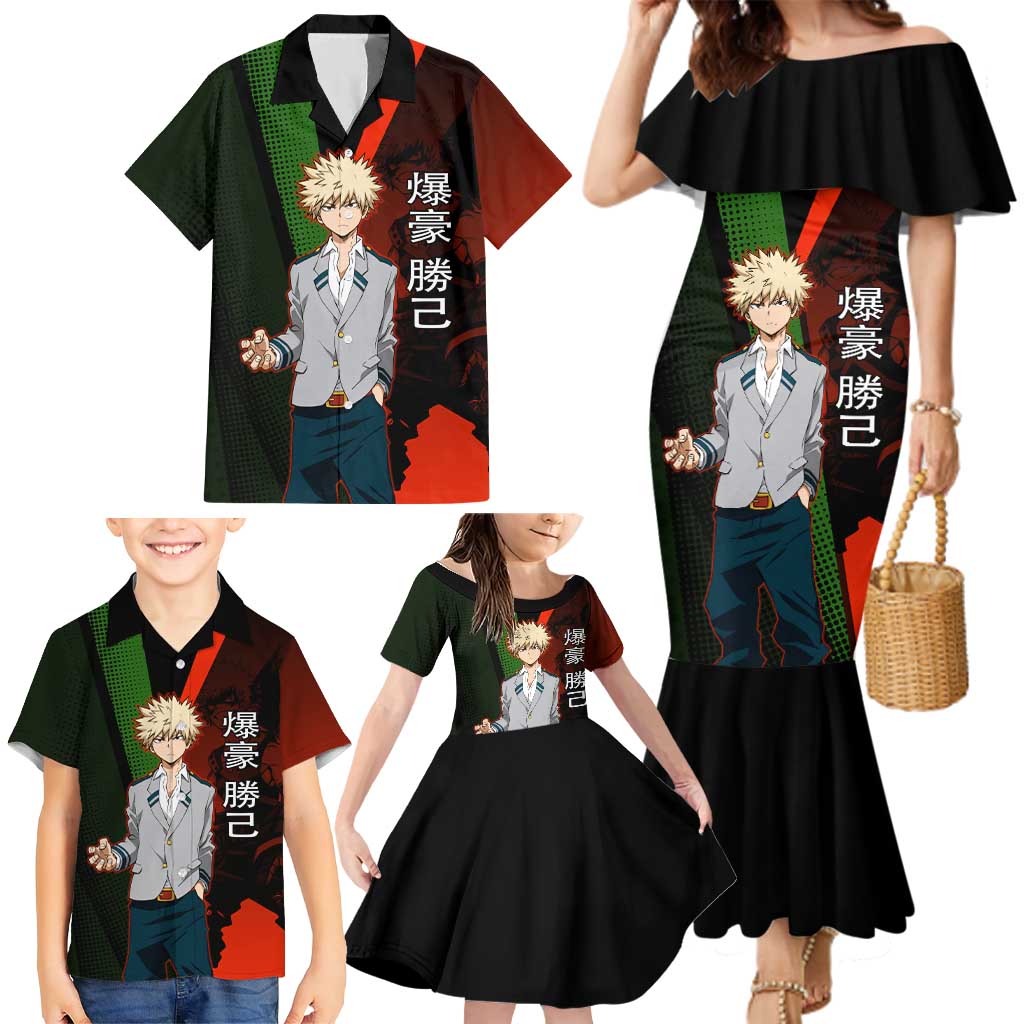 Katsuki Bakugo Dynamight Family Matching Mermaid Dress and Hawaiian Shirt Japanese Comic Book Style