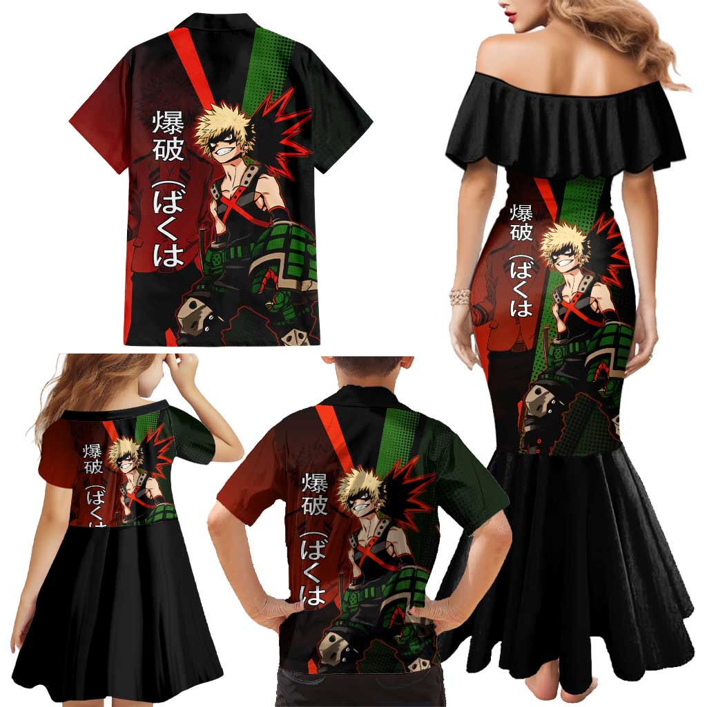Katsuki Bakugo Dynamight Family Matching Mermaid Dress and Hawaiian Shirt Japanese Comic Book Style