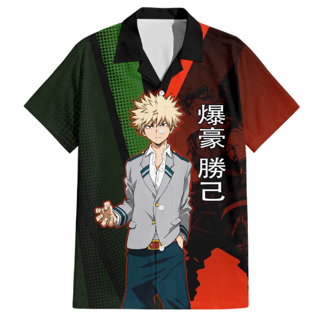 Katsuki Bakugo Dynamight Family Matching Off The Shoulder Long Sleeve Dress and Hawaiian Shirt Japanese Comic Book Style