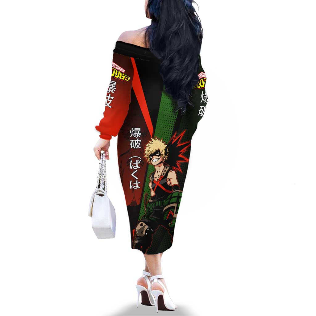 Katsuki Bakugo Dynamight Family Matching Off The Shoulder Long Sleeve Dress and Hawaiian Shirt Japanese Comic Book Style