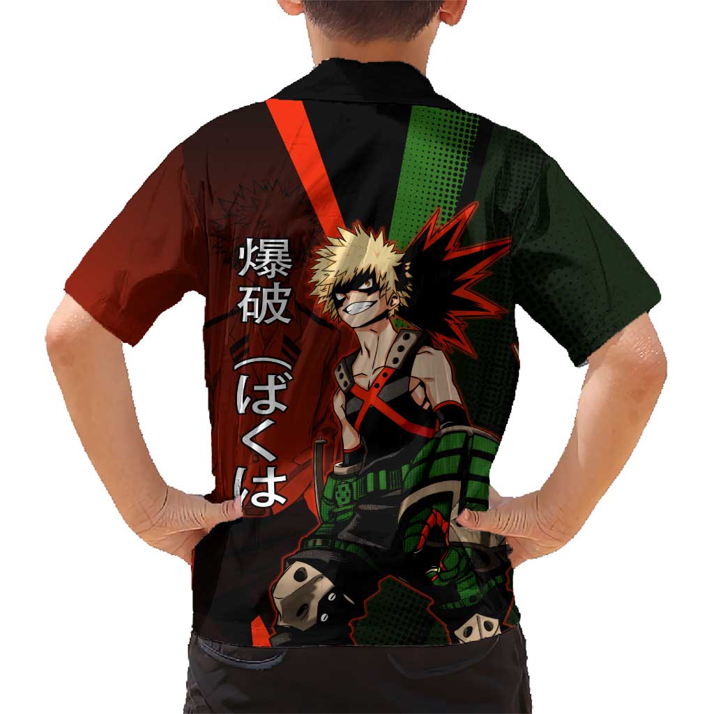 Katsuki Bakugo Dynamight Family Matching Off Shoulder Short Dress and Hawaiian Shirt Japanese Comic Book Style