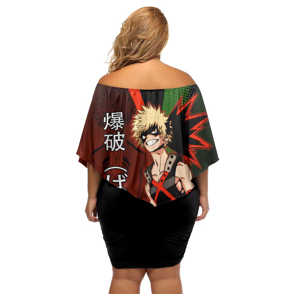 Katsuki Bakugo Dynamight Family Matching Off Shoulder Short Dress and Hawaiian Shirt Japanese Comic Book Style