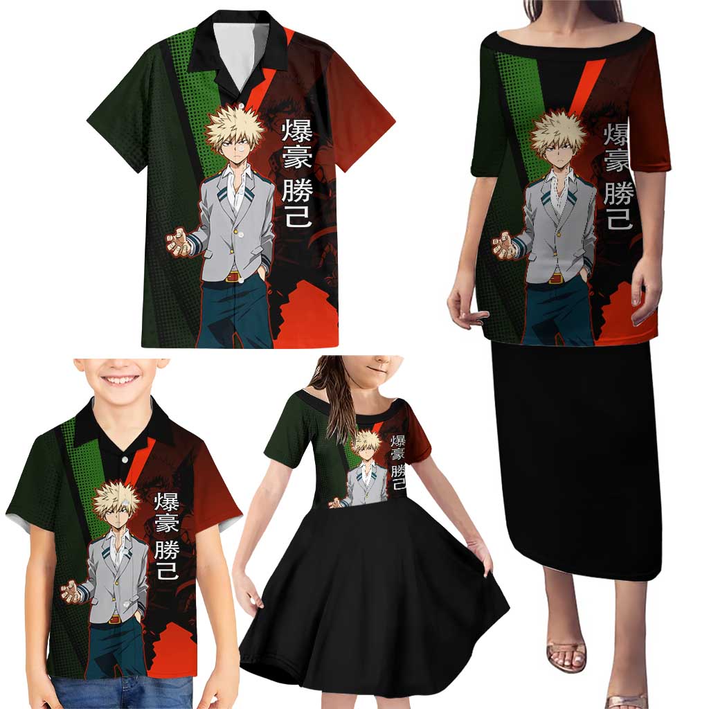 Katsuki Bakugo Dynamight Family Matching Puletasi and Hawaiian Shirt Japanese Comic Book Style