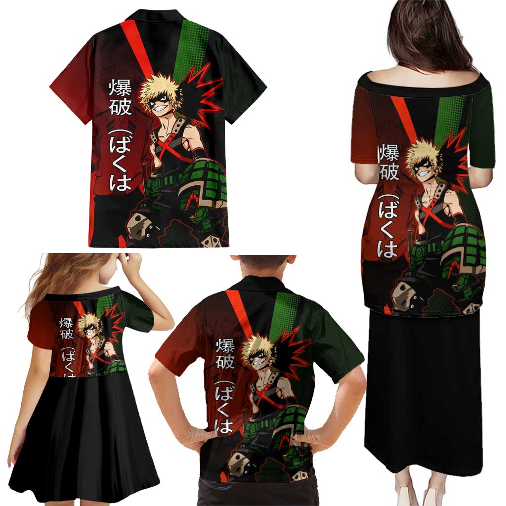 Katsuki Bakugo Dynamight Family Matching Puletasi and Hawaiian Shirt Japanese Comic Book Style