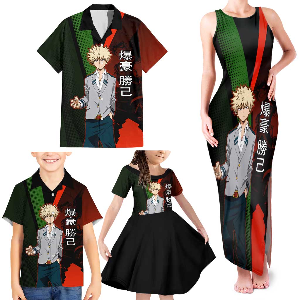 Katsuki Bakugo Dynamight Family Matching Tank Maxi Dress and Hawaiian Shirt Japanese Comic Book Style