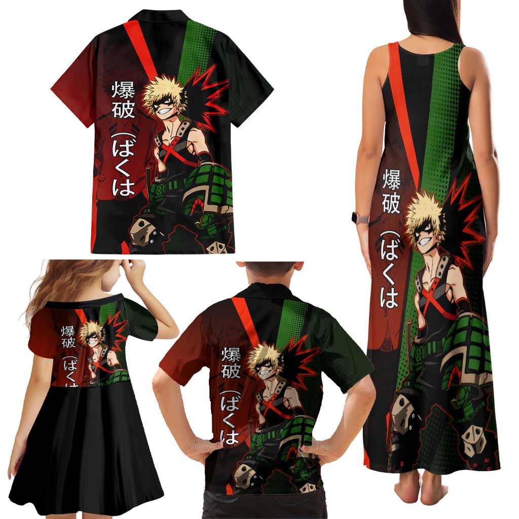 Katsuki Bakugo Dynamight Family Matching Tank Maxi Dress and Hawaiian Shirt Japanese Comic Book Style