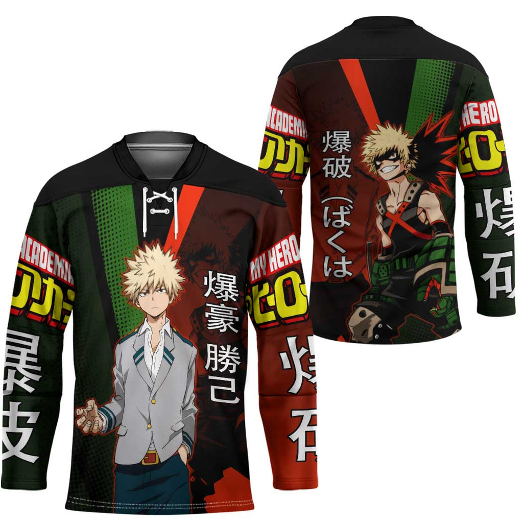 Katsuki Bakugo Dynamight Hockey Jersey Japanese Comic Book Style