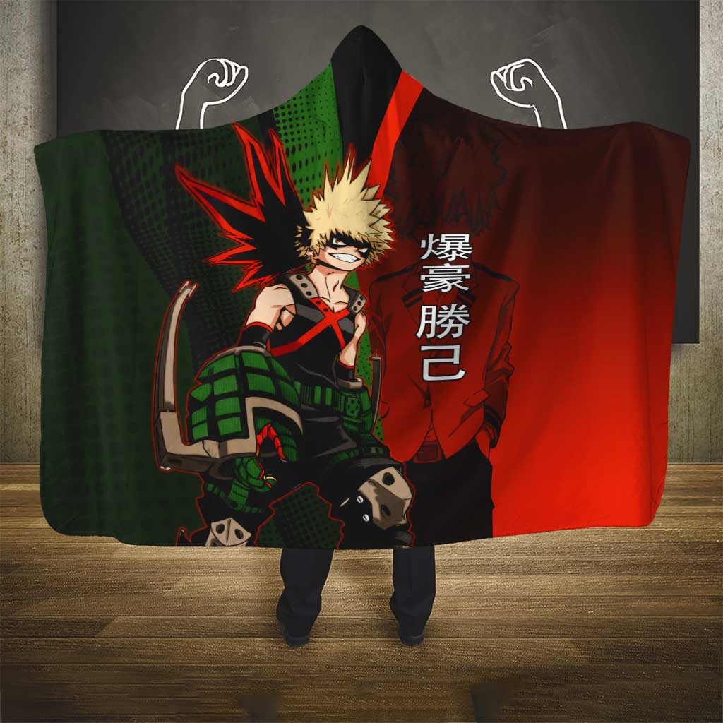 Katsuki Bakugo Dynamight Hooded Blanket Japanese Comic Book Style