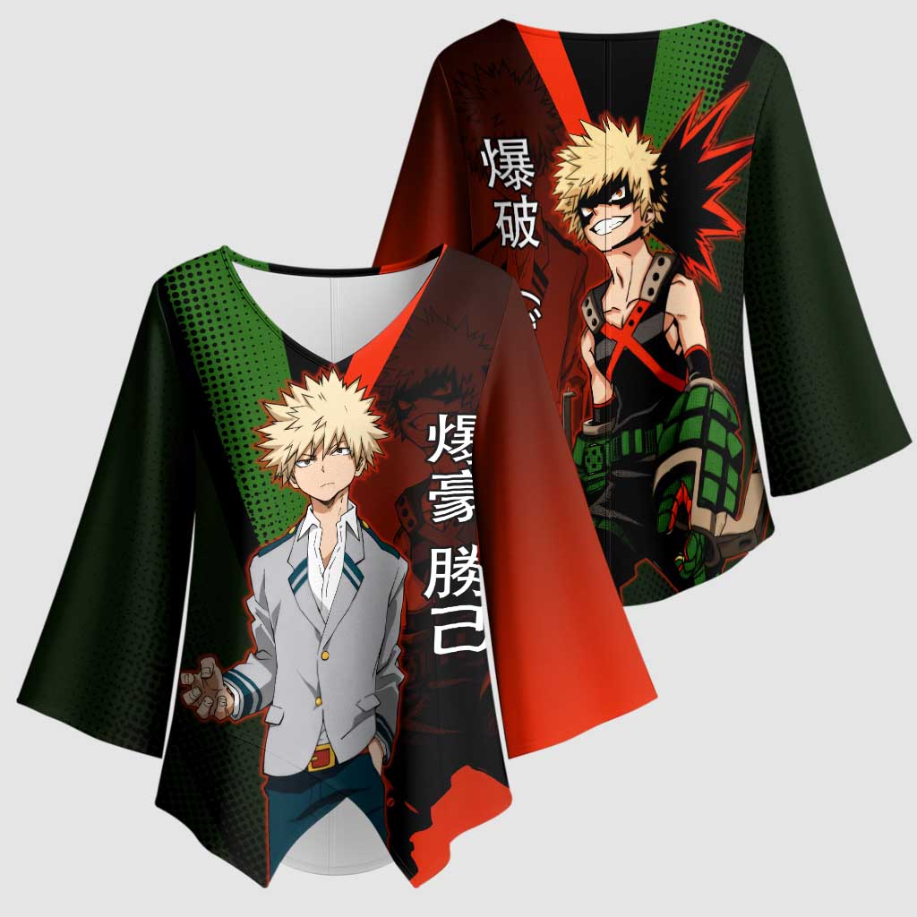 Katsuki Bakugo Dynamight Kimono Sleeve Blouse Japanese Comic Book Style