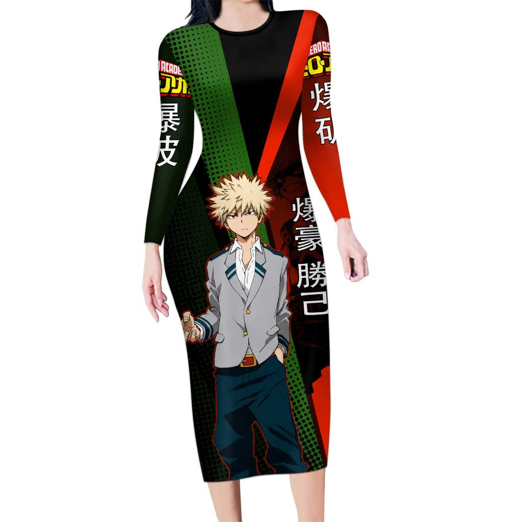 Katsuki Bakugo Dynamight Long Sleeve Bodycon Dress Japanese Comic Book Style