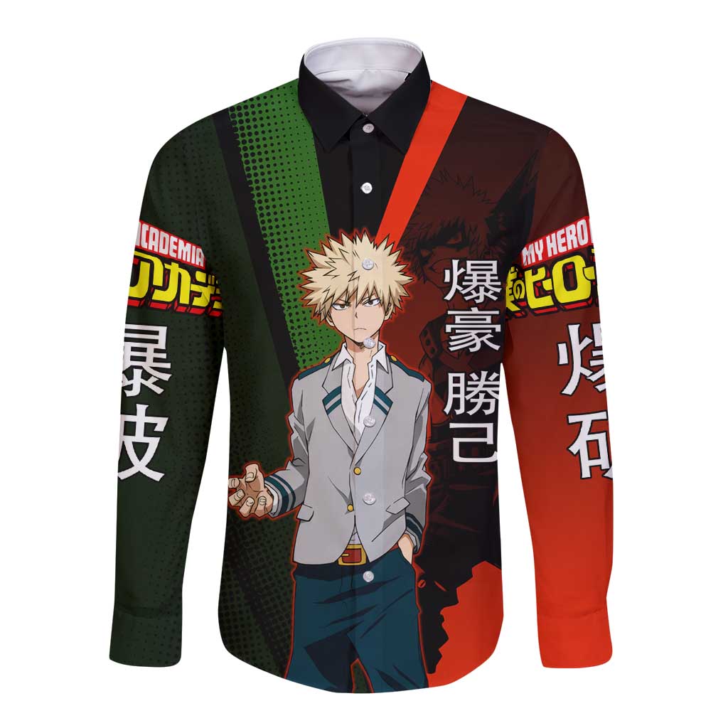 Katsuki Bakugo Dynamight Long Sleeve Button Shirt Japanese Comic Book Style