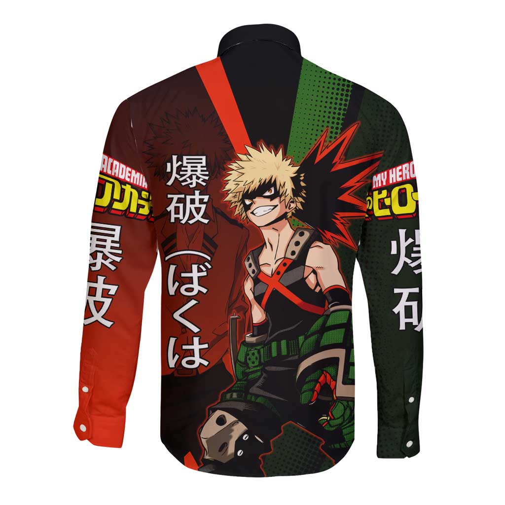 Katsuki Bakugo Dynamight Long Sleeve Button Shirt Japanese Comic Book Style
